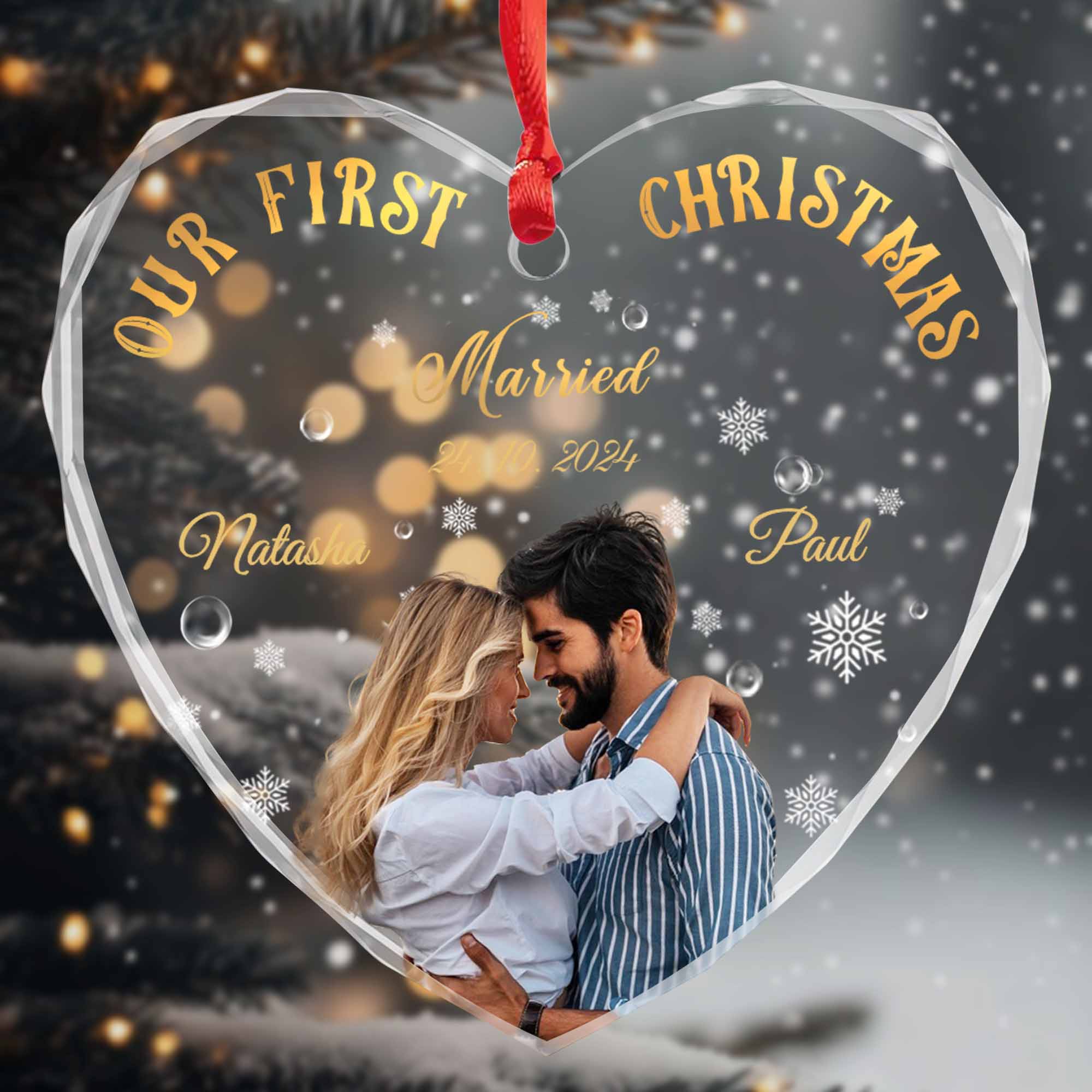 Our First Christmas Married Heart Ornament, Personalized Heart
