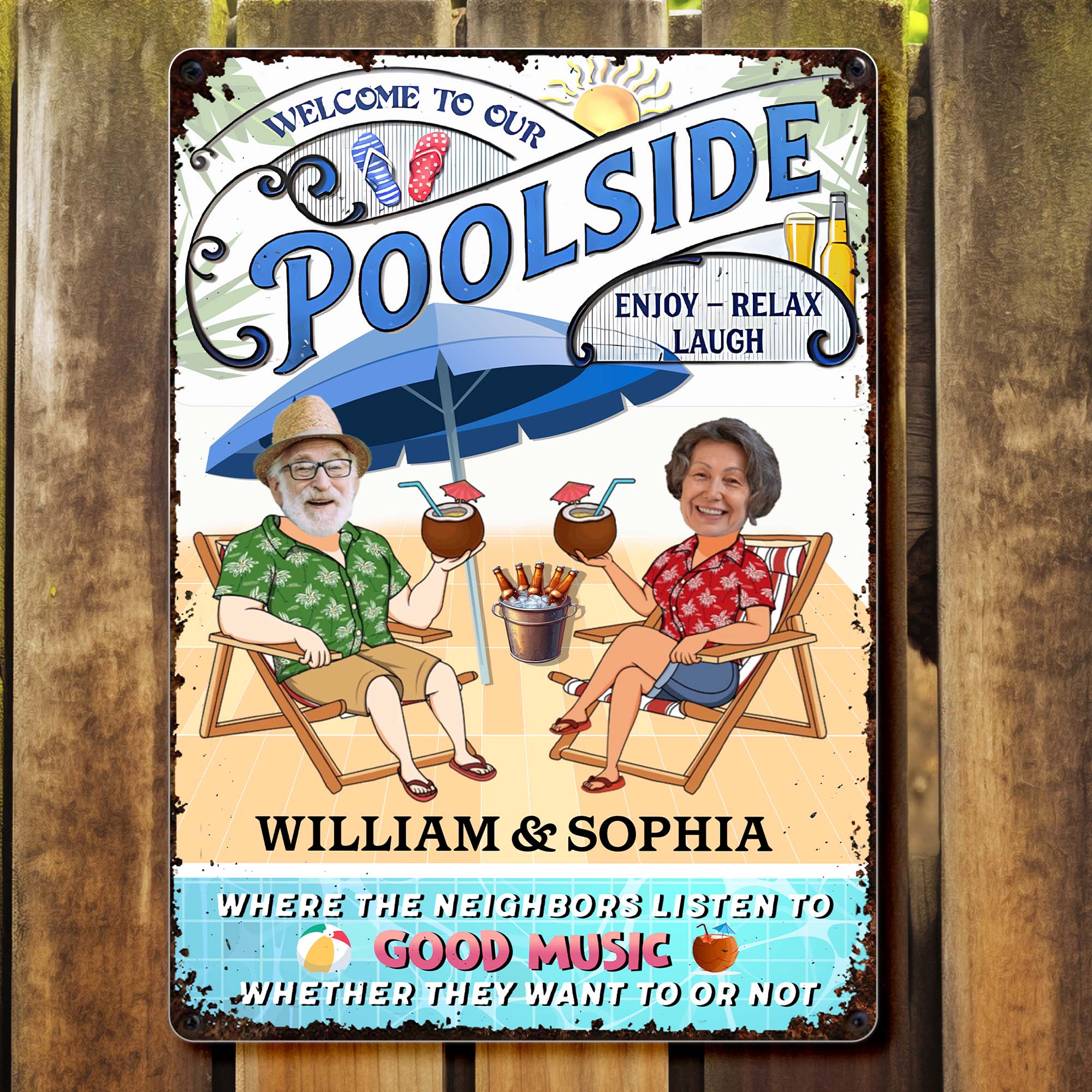 Welcome To Our Poolside Enjoy Relax Laugh, Personalized Metal Sign ...