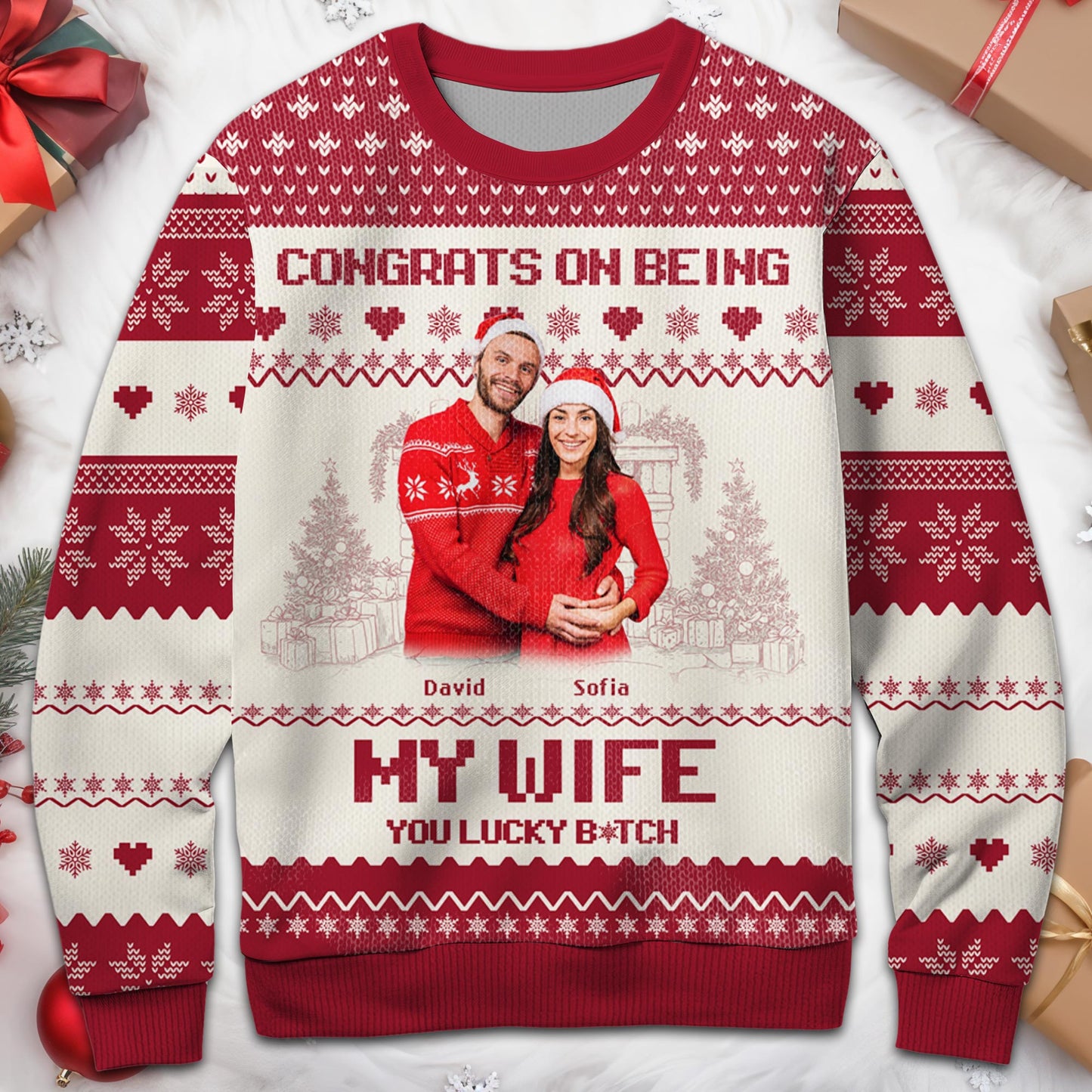 Congrats On Being My Wife Anniversary Sweater - Personalized Custom Ugly Sweatshirt, Unisex Wool Jumper  - CPL050_TWS