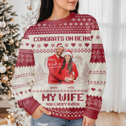 Congrats On Being My Wife Anniversary Sweater - Personalized Custom Ugly Sweatshirt, Unisex Wool Jumper  - CPL050_TWS