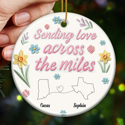 Sending Love Across The Miles Floral State Outline Ornament