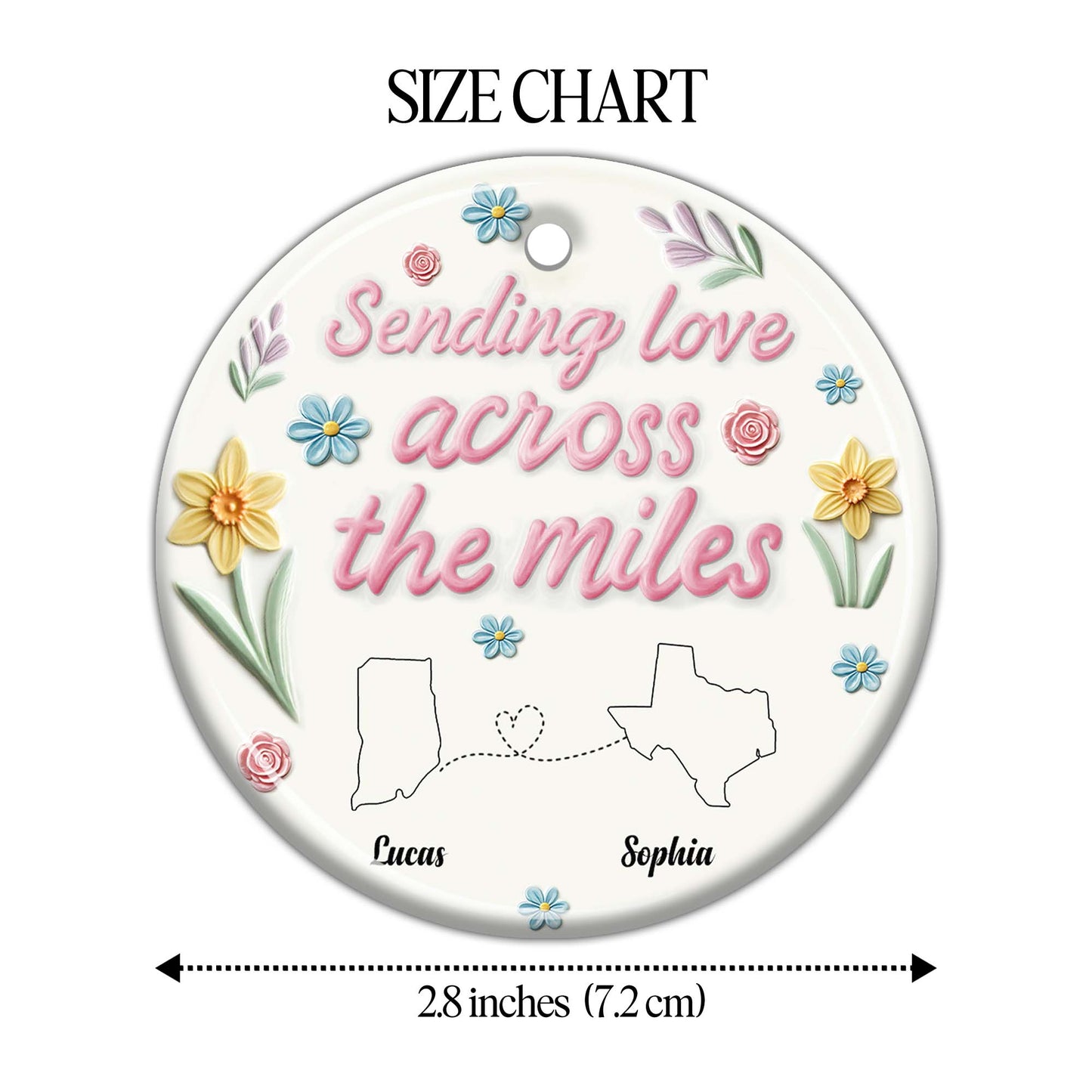 Sending Love Across The Miles Floral State Outline Ornament