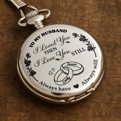 Je t'aime alors, je t'aime toujours, avec des roses et des alliances - Montre de poche plaquée argent personnalisée - CPL053_SWATCH