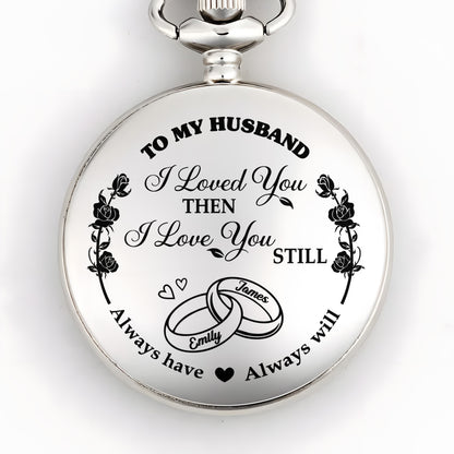 Je t'aime alors, je t'aime toujours, avec des roses et des alliances - Montre de poche plaquée argent personnalisée - CPL053_SWATCH