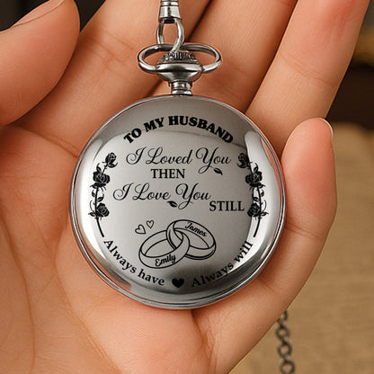 Je t'aime alors, je t'aime toujours, avec des roses et des alliances - Montre de poche plaquée argent personnalisée - CPL053_SWATCH