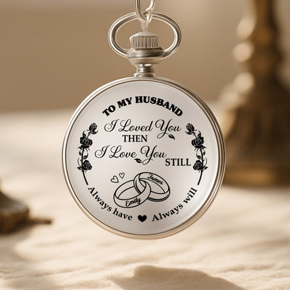 Je t'aime alors, je t'aime toujours, avec des roses et des alliances - Montre de poche plaquée argent personnalisée - CPL053_SWATCH