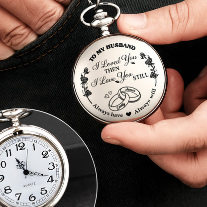 Je t'aime alors, je t'aime toujours, avec des roses et des alliances - Montre de poche plaquée argent personnalisée - CPL053_SWATCH