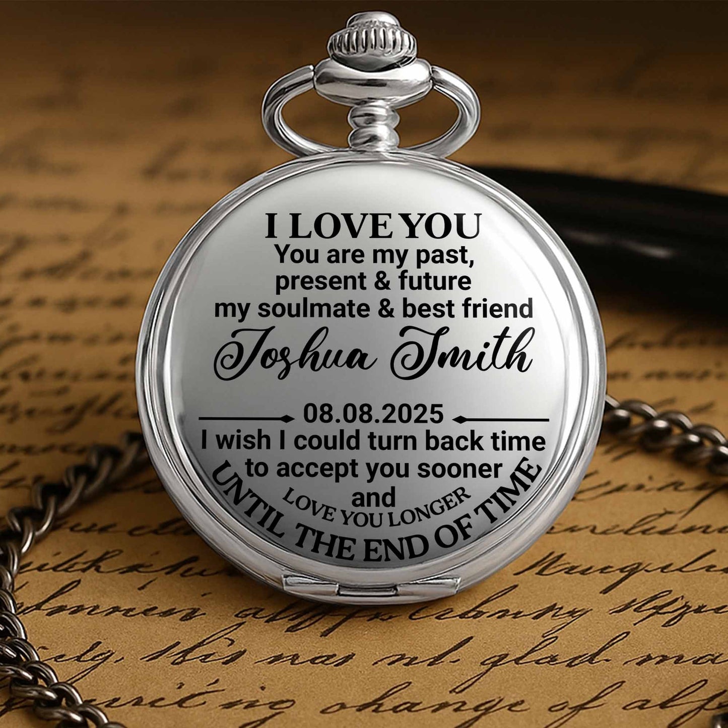 To My Soulmate - Personalized Silver Plated Pocket Watch - CPL058_SWATCH
