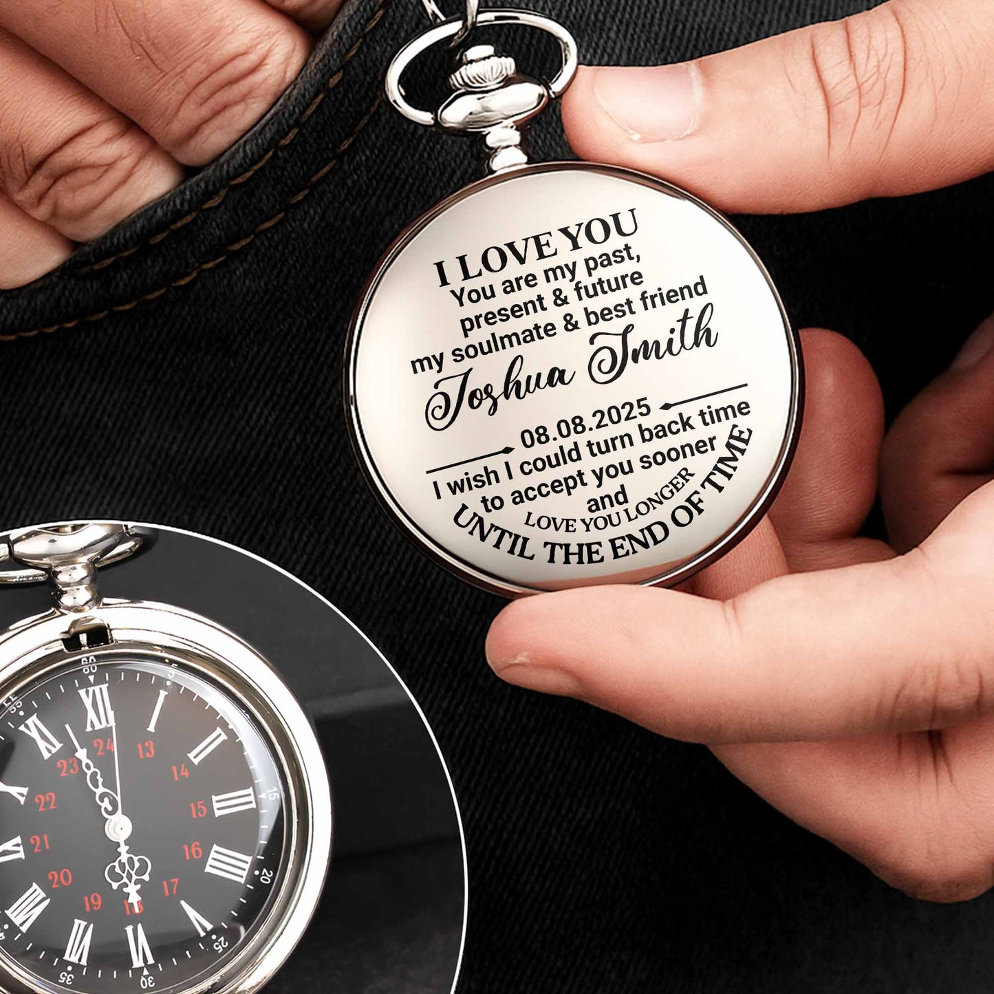 To My Soulmate - Personalized Silver Plated Pocket Watch - CPL058_SWATCH