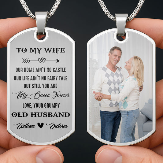To My Wife You Are My Queen Forever Heart Arrow - Personalized Custom Dog Tag Necklace - CPL063_DTNECK