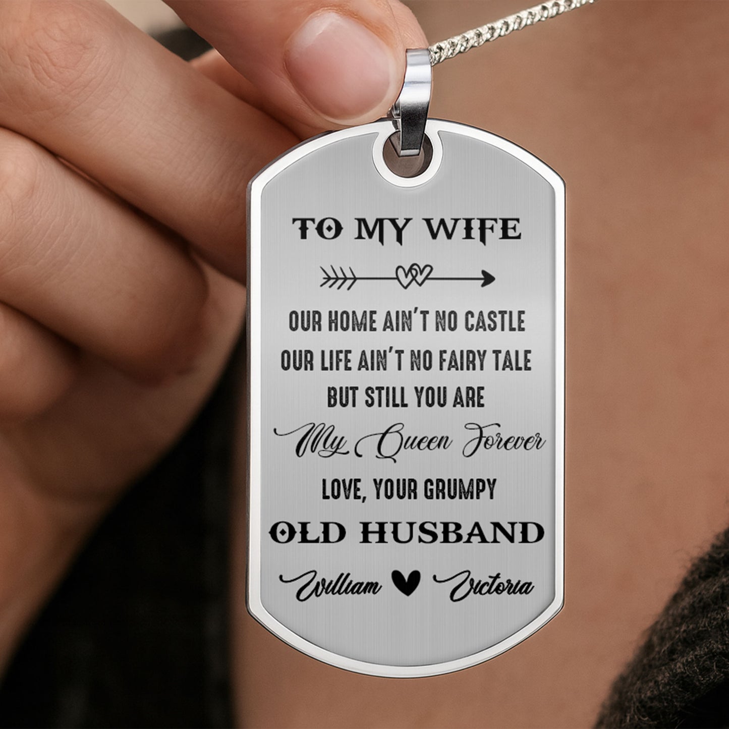 To My Wife You Are My Queen Forever Heart Arrow - Personalized Custom Dog Tag Necklace - CPL063_DTNECK