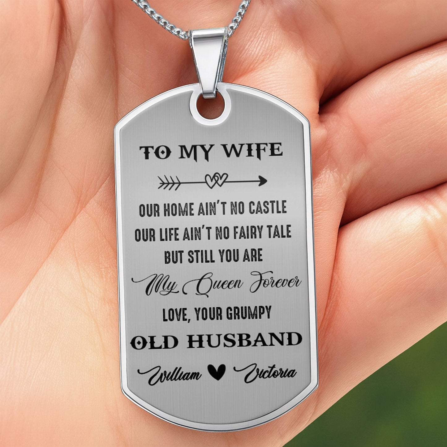 To My Wife You Are My Queen Forever Heart Arrow - Personalized Custom Dog Tag Necklace - CPL063_DTNECK