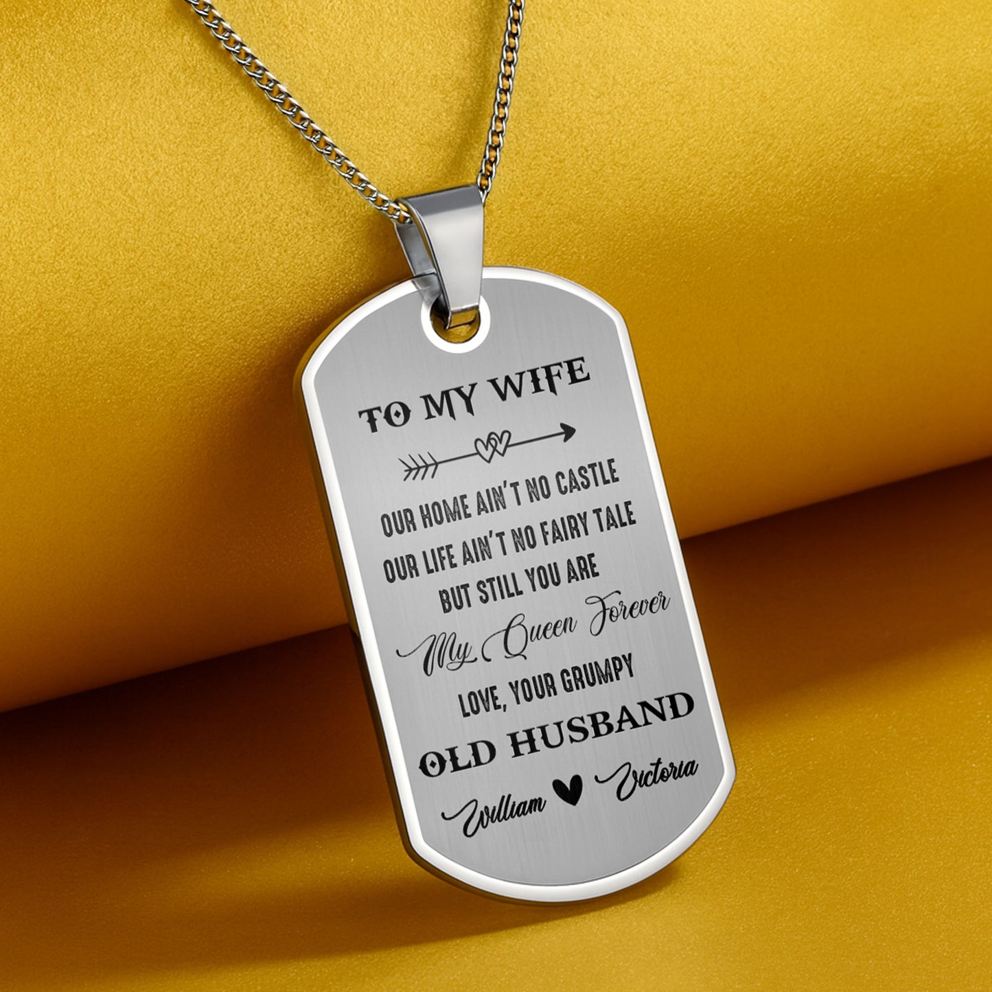 To My Wife You Are My Queen Forever Heart Arrow - Personalized Custom Dog Tag Necklace - CPL063_DTNECK