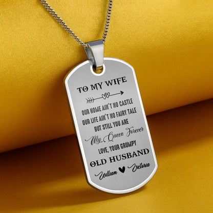 To My Wife You Are My Queen Forever Heart Arrow - Personalized Custom Dog Tag Necklace - CPL063_DTNECK