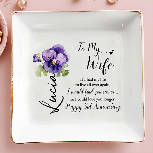 Si je pouvais recommencer, joyeux anniversaire, plat à fleurs de pensées - Plat à bijoux personnalisé - CPL099_SCRD