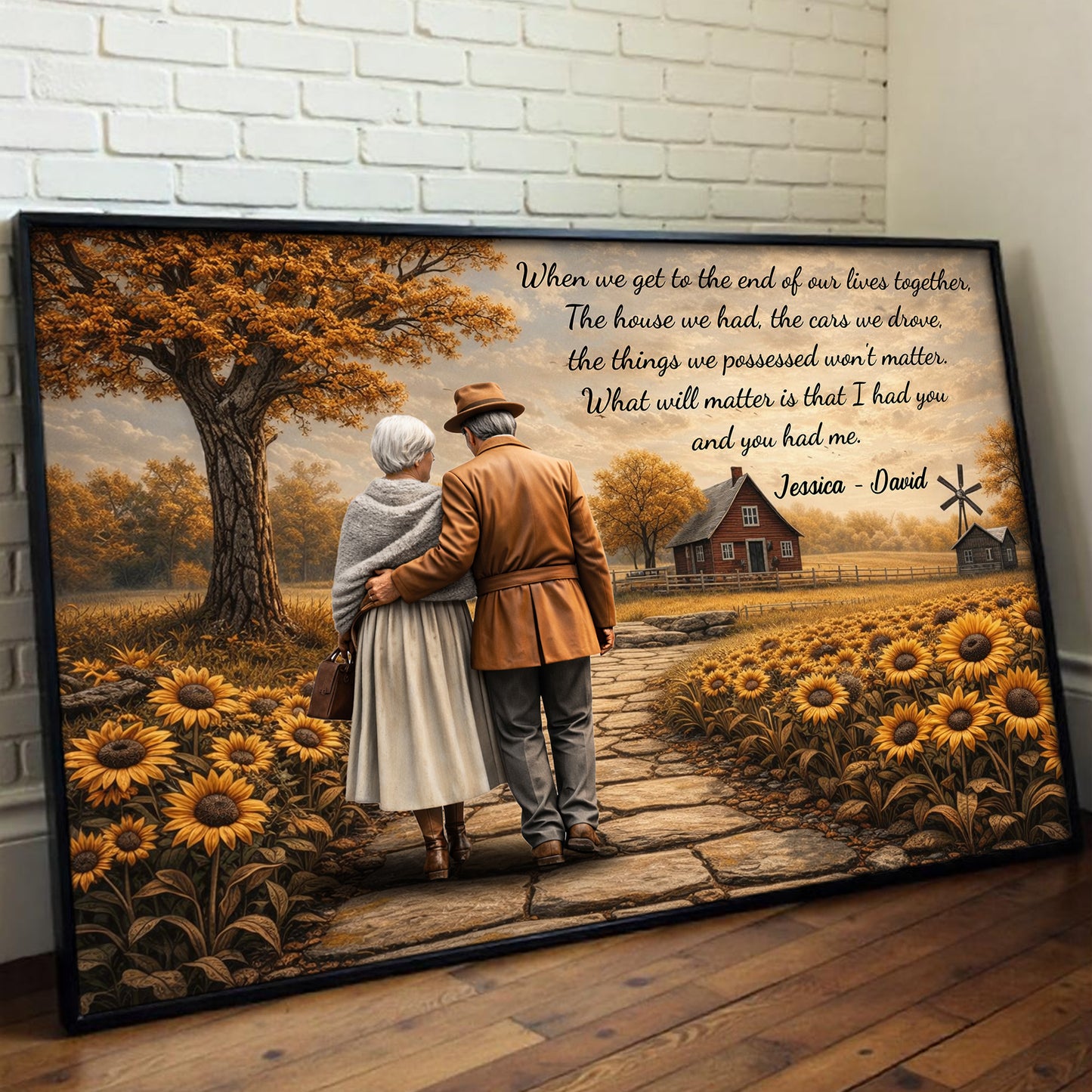 When We Get To The End Of Our Lives Together Elderly Couple And Sunflowers