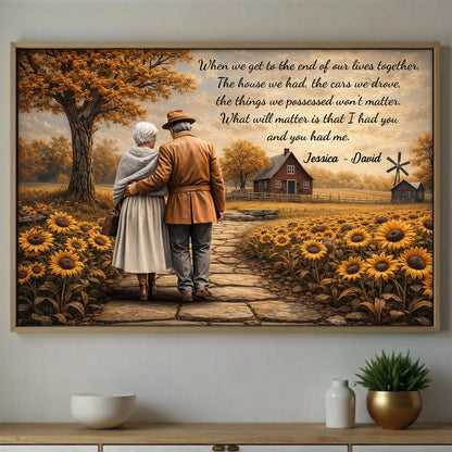 When We Get To The End Of Our Lives Together Elderly Couple And Sunflowers