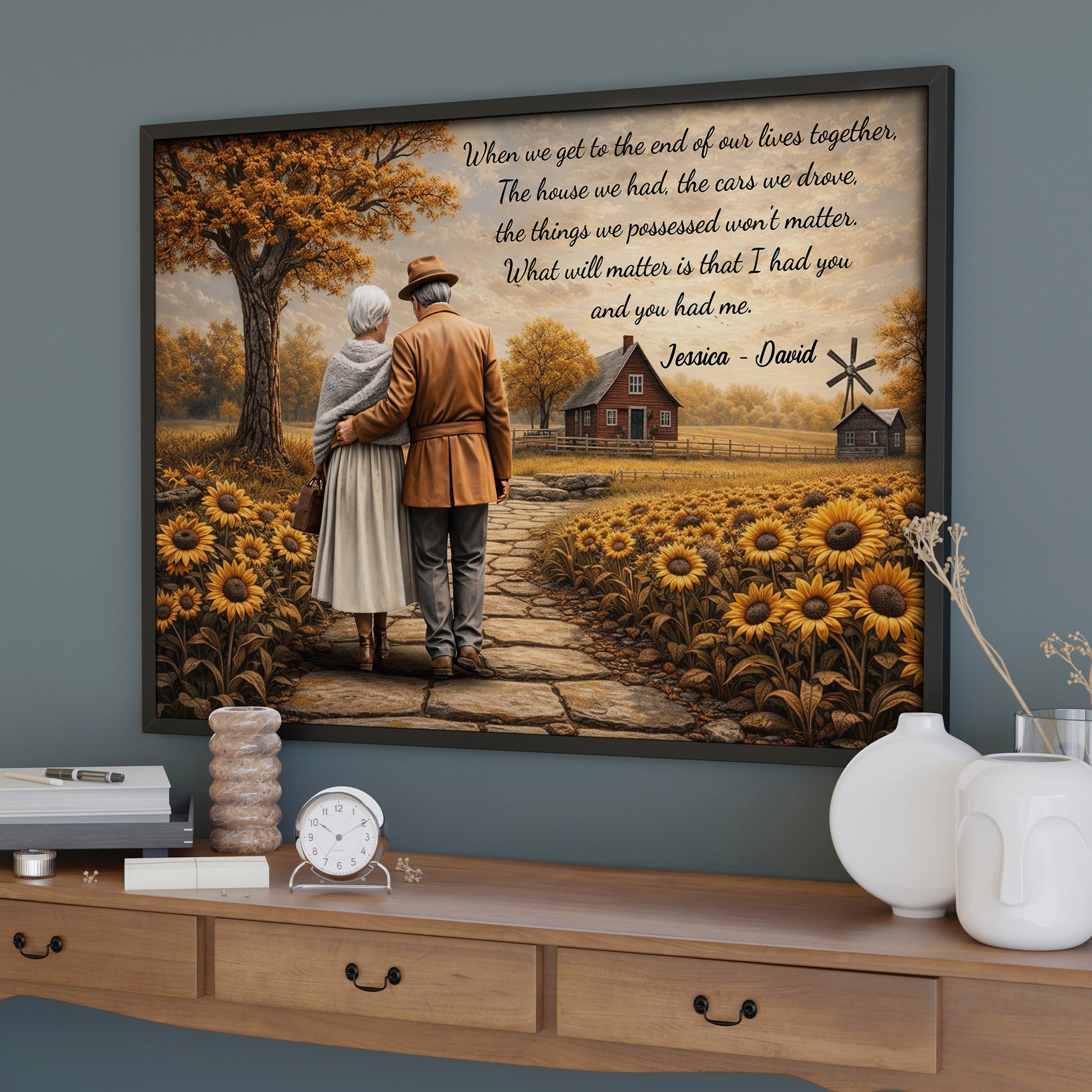 When We Get To The End Of Our Lives Together Elderly Couple And Sunflowers