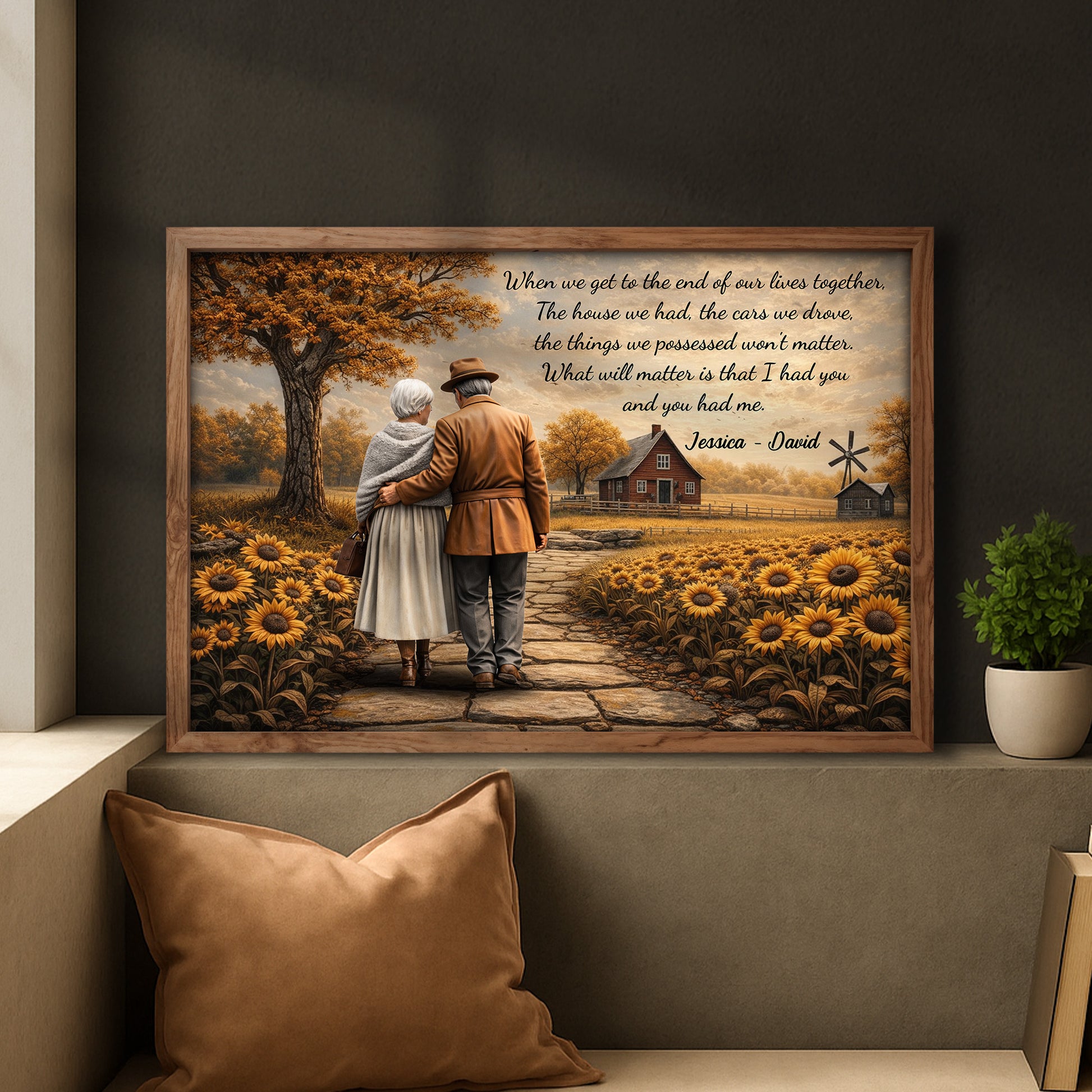 When We Get To The End Of Our Lives Together Elderly Couple And Sunflowers