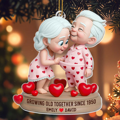 Growing Old Together, Elderly Couple With Hearts