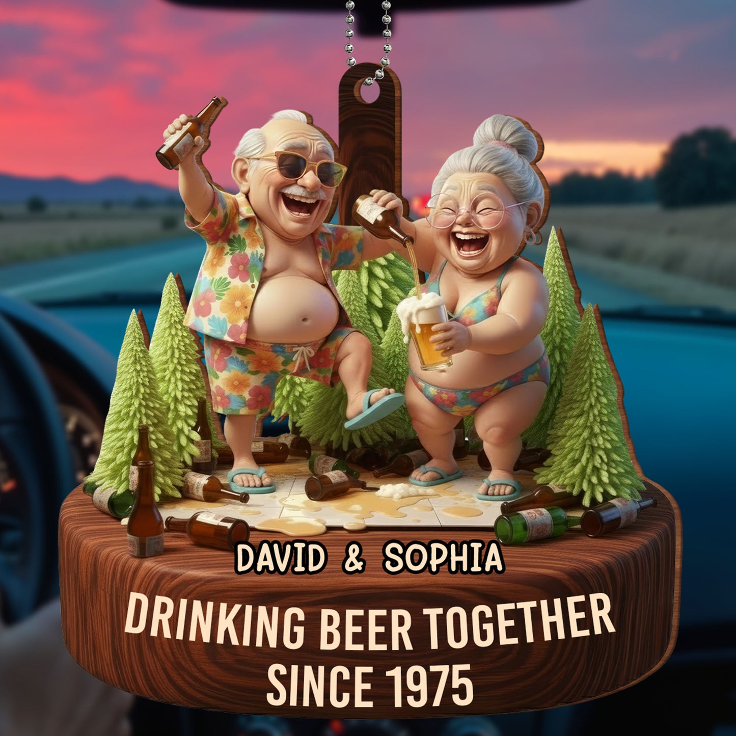 Drinking Beer Together, Elderly Couple Ornament
