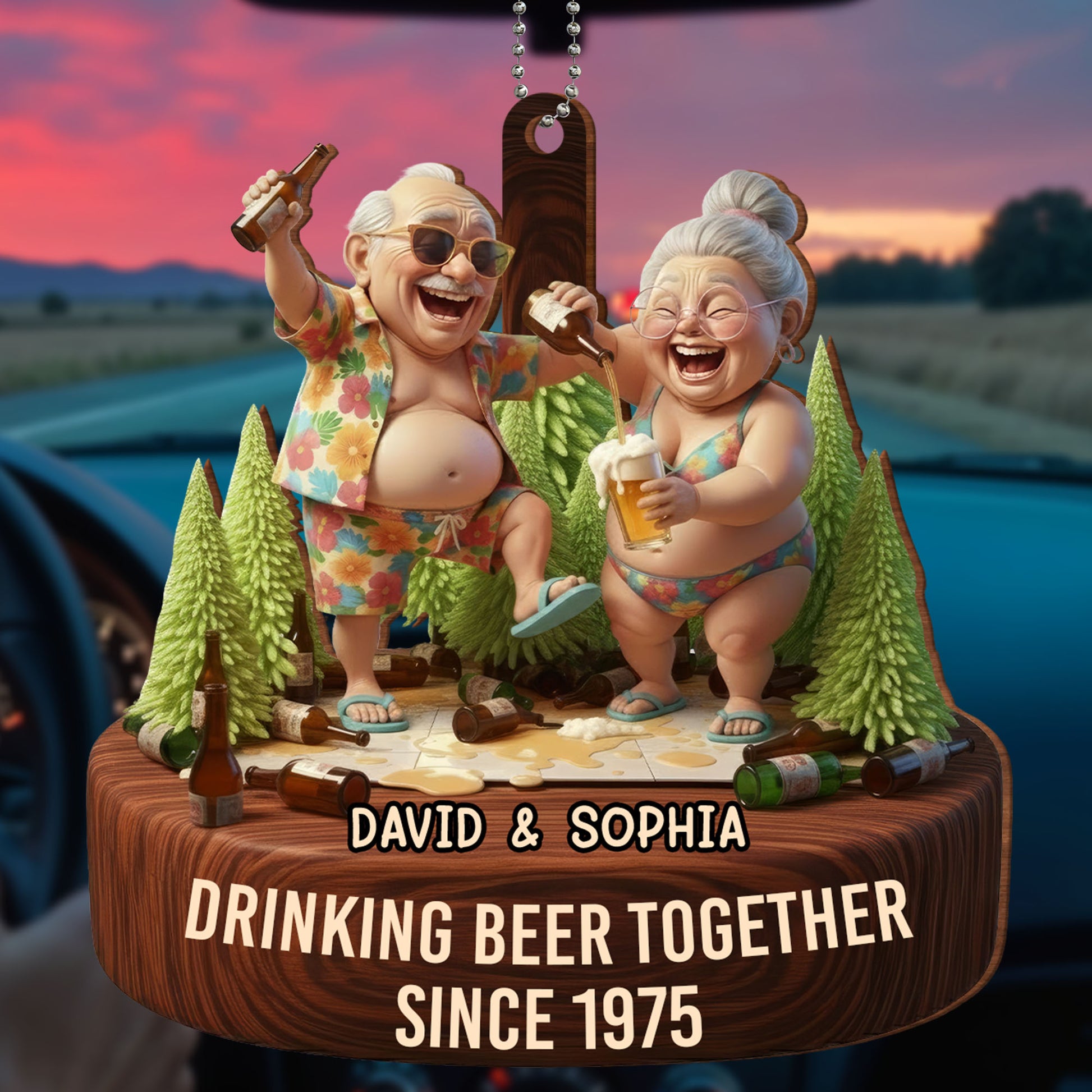 Drinking Beer Together, Elderly Couple Ornament