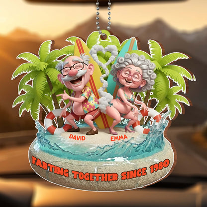 Farting Together Since 1980, Beach Theme With Palm Trees - Personalized Custom Wood Ornament, Car Hanging Ornament - CPL1014_WCA