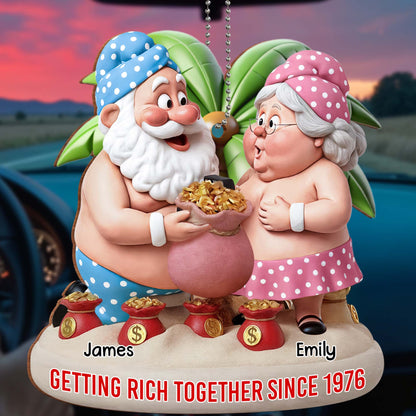 Getting Rich Together Gnomes And Coins - Personalized Custom Wood Ornament, Car Hanging Ornament - CPL1017_WCA