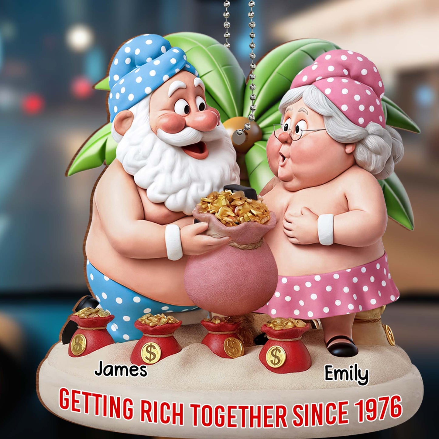 Getting Rich Together Gnomes And Coins - Personalized Custom Wood Ornament, Car Hanging Ornament - CPL1017_WCA
