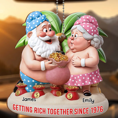 Getting Rich Together Gnomes And Coins - Personalized Custom Wood Ornament, Car Hanging Ornament - CPL1017_WCA
