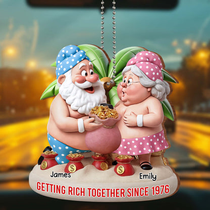 Getting Rich Together Gnomes And Coins - Personalized Custom Wood Ornament, Car Hanging Ornament - CPL1017_WCA