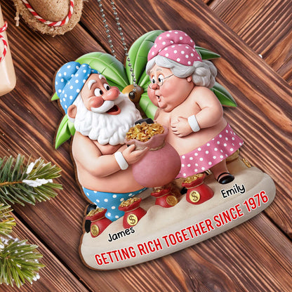 Getting Rich Together Gnomes And Coins - Personalized Custom Wood Ornament, Car Hanging Ornament - CPL1017_WCA