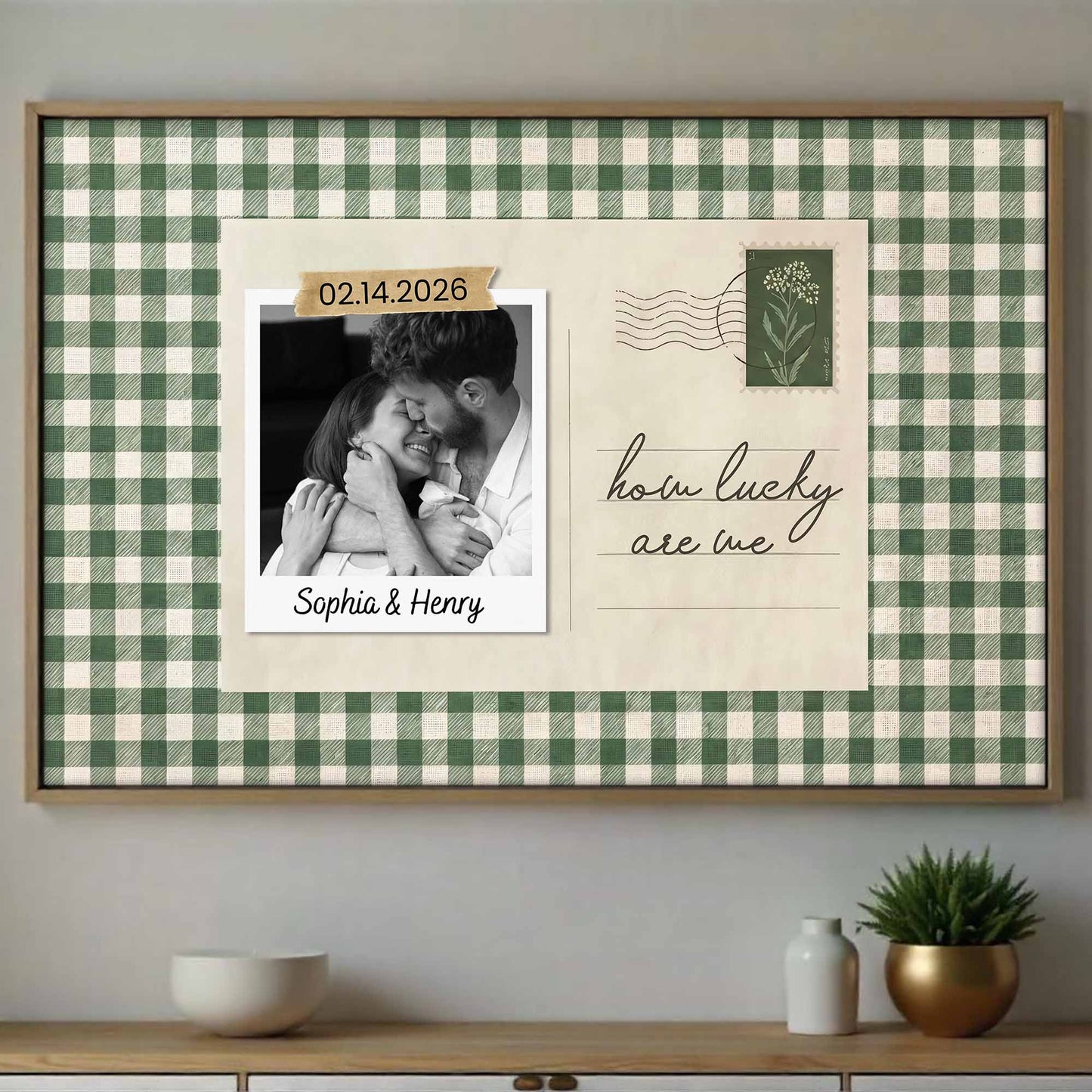 How Lucky Are We, Buffalo Plaid And Script Text Design