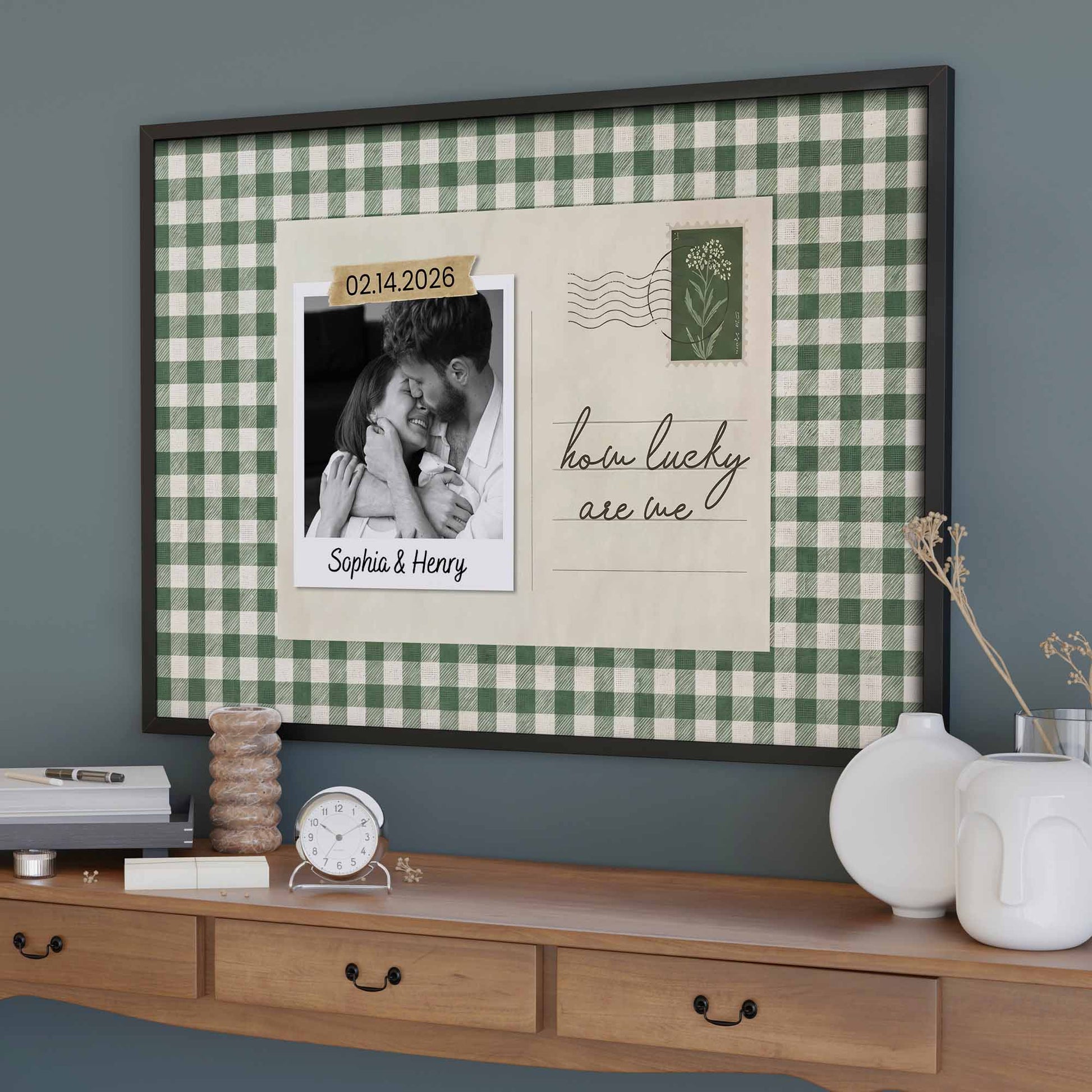 How Lucky Are We, Buffalo Plaid And Script Text Design