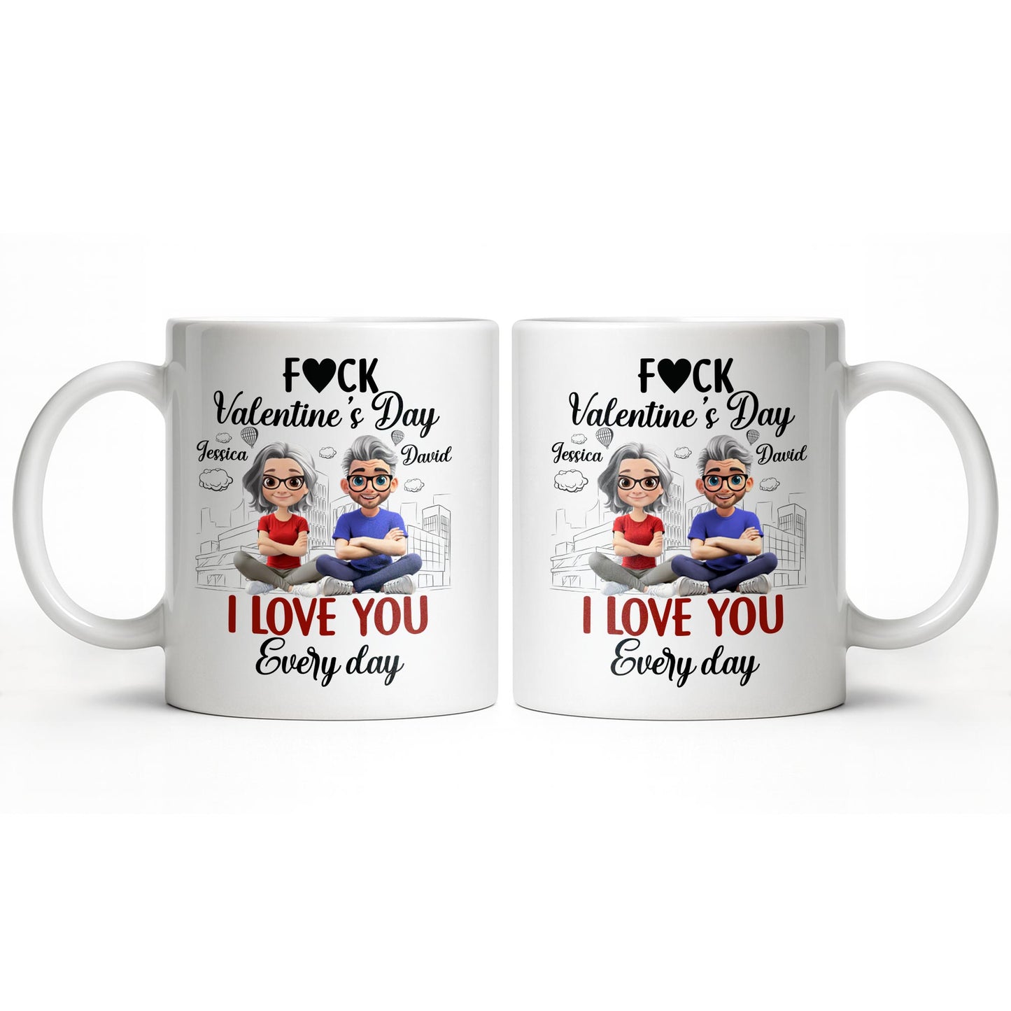 I Love You Every Day With Cartoon Couple And City Skyline