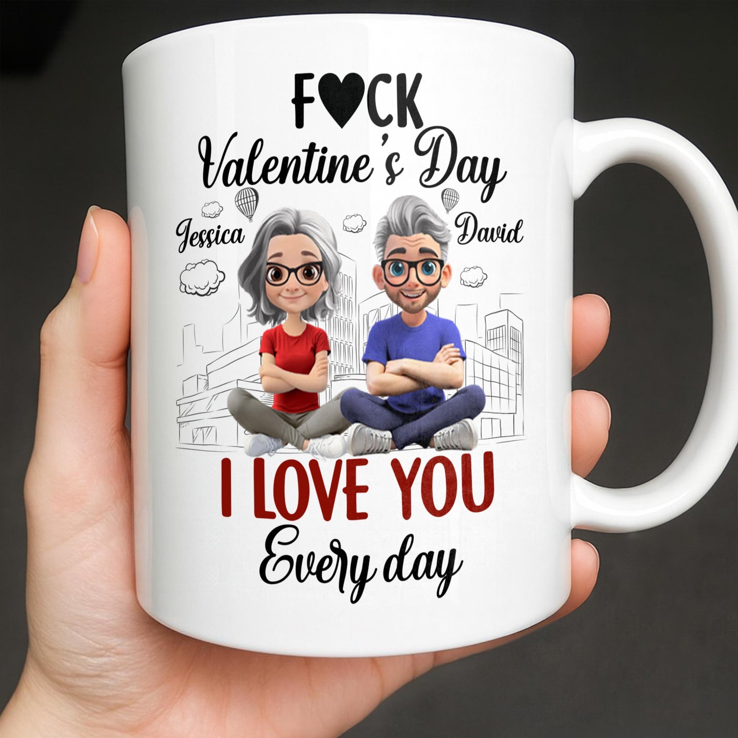 I Love You Every Day With Cartoon Couple And City Skyline
