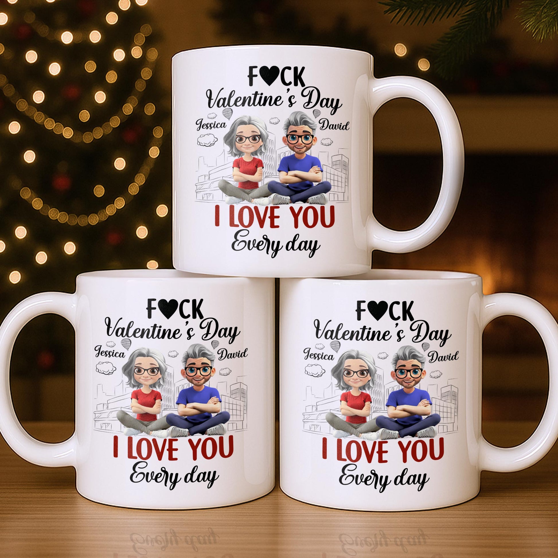 I Love You Every Day With Cartoon Couple And City Skyline