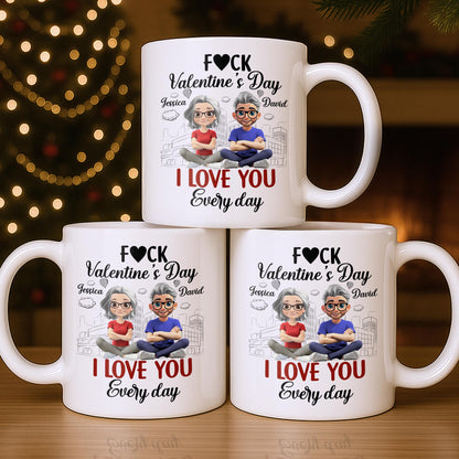 I Love You Every Day With Cartoon Couple And City Skyline