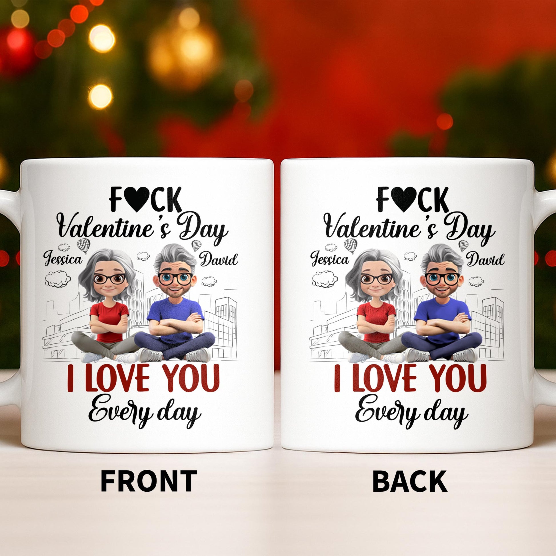 I Love You Every Day With Cartoon Couple And City Skyline