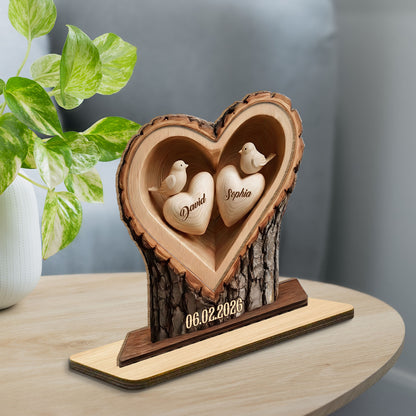 Celebrate Lasting Love, Personalized Birds In Heart Wood Plaque