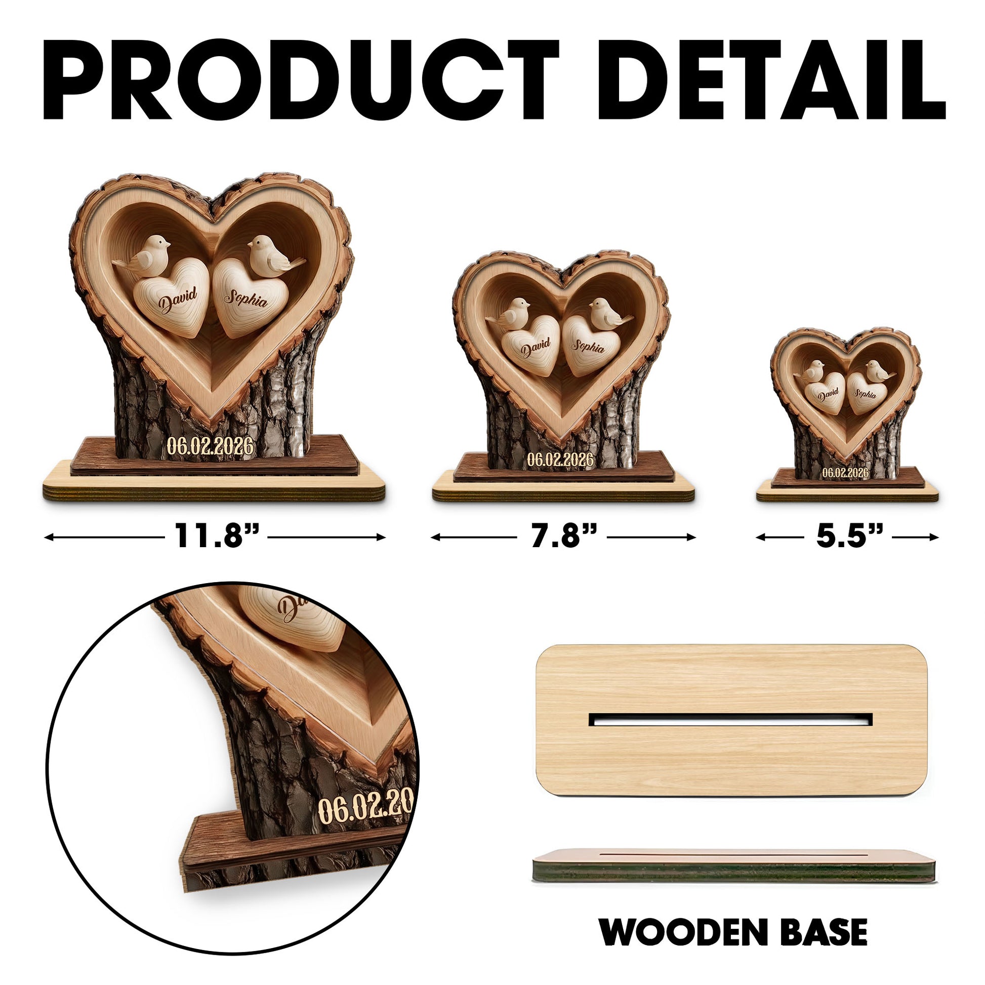 Celebrate Lasting Love, Personalized Birds In Heart Wood Plaque