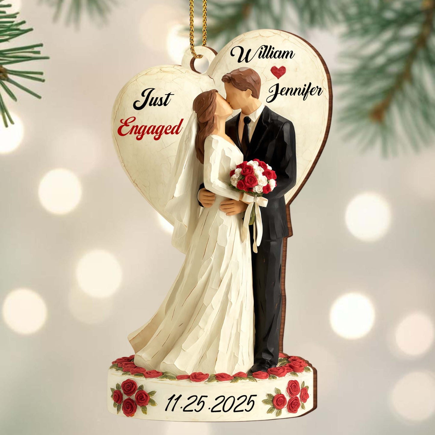 Just Engaged, Couple With Roses Ornament