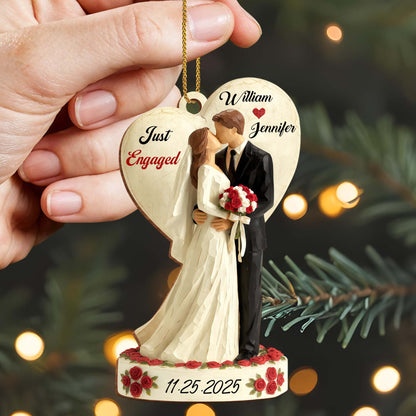 Just Engaged, Couple With Roses Ornament