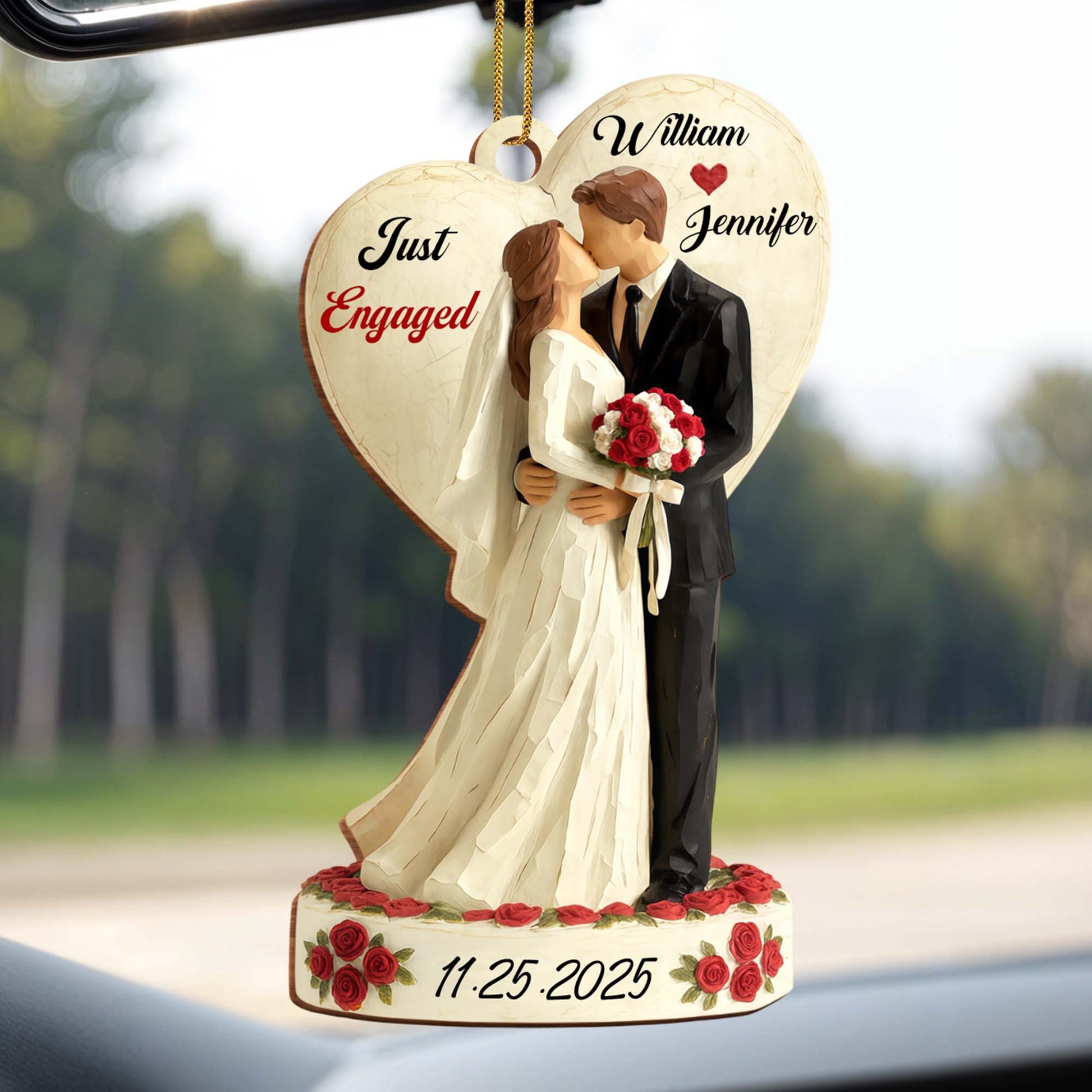 Just Engaged, Couple With Roses Ornament