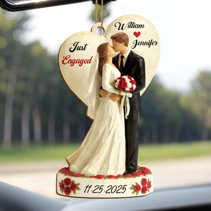 Just Engaged, Couple With Roses Ornament