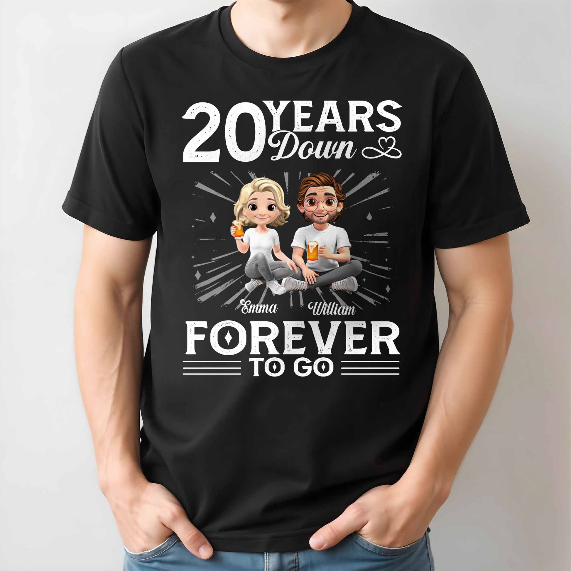 01 Year Down Forever To Go With Cartoon Couple