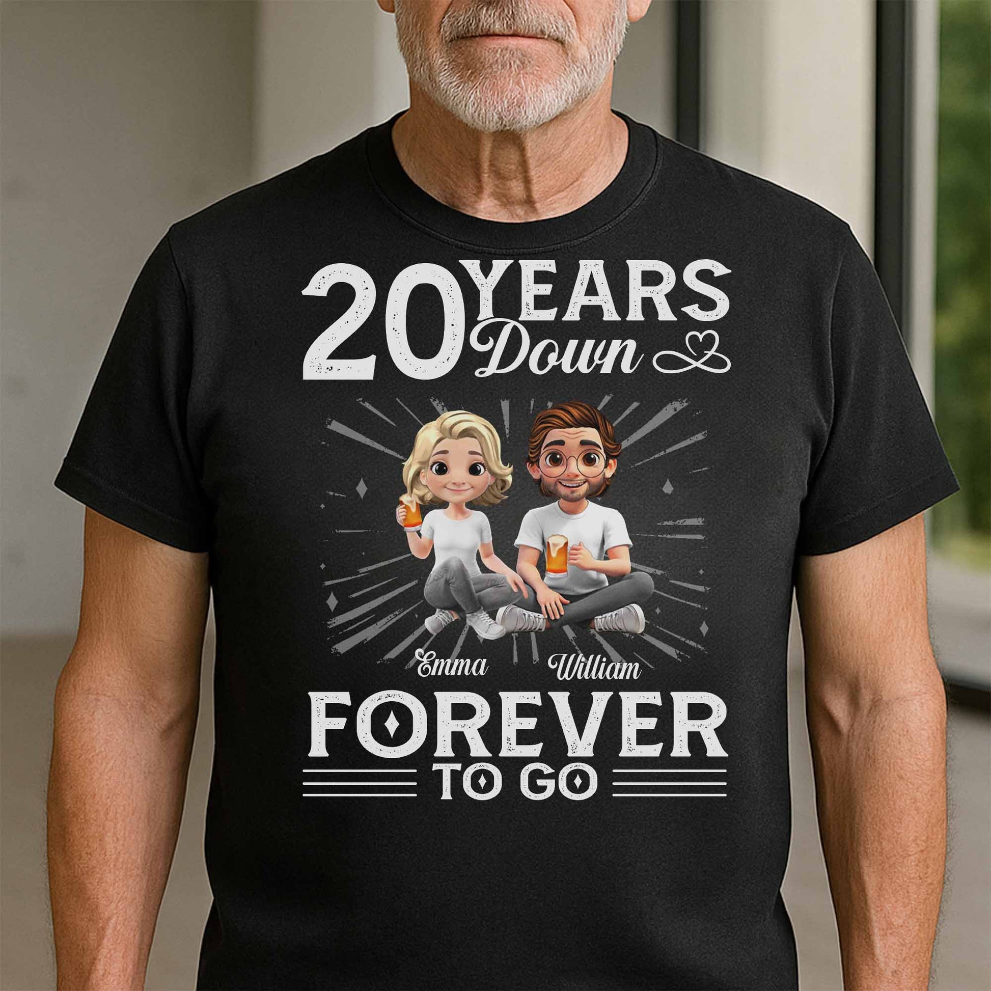 01 Year Down Forever To Go With Cartoon Couple