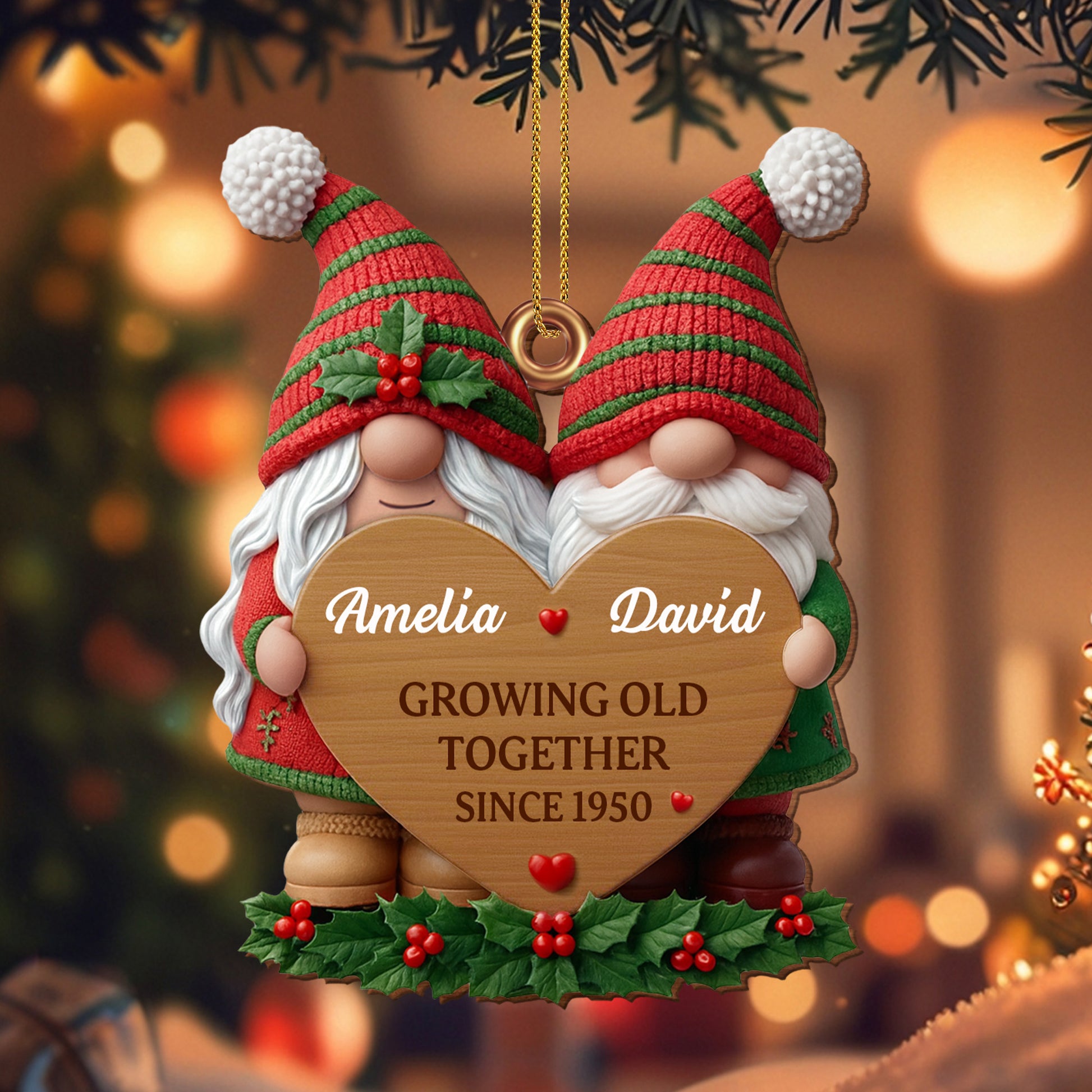 Growing Old Together, Gnomes Heart Christmas Ornament