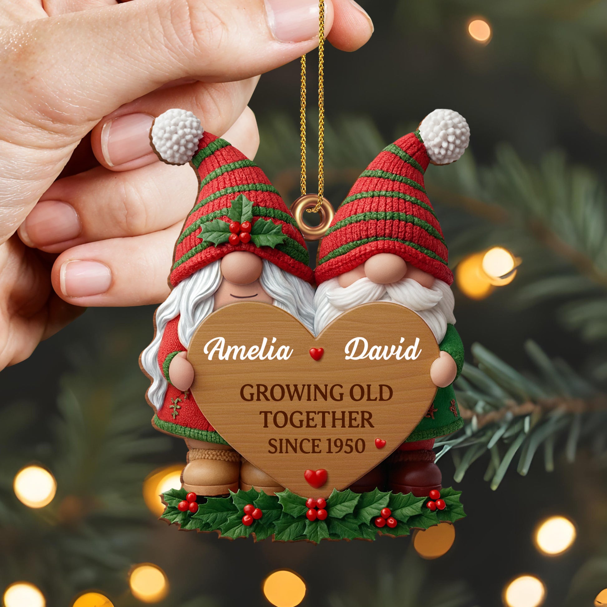 Growing Old Together, Gnomes Heart Christmas Ornament
