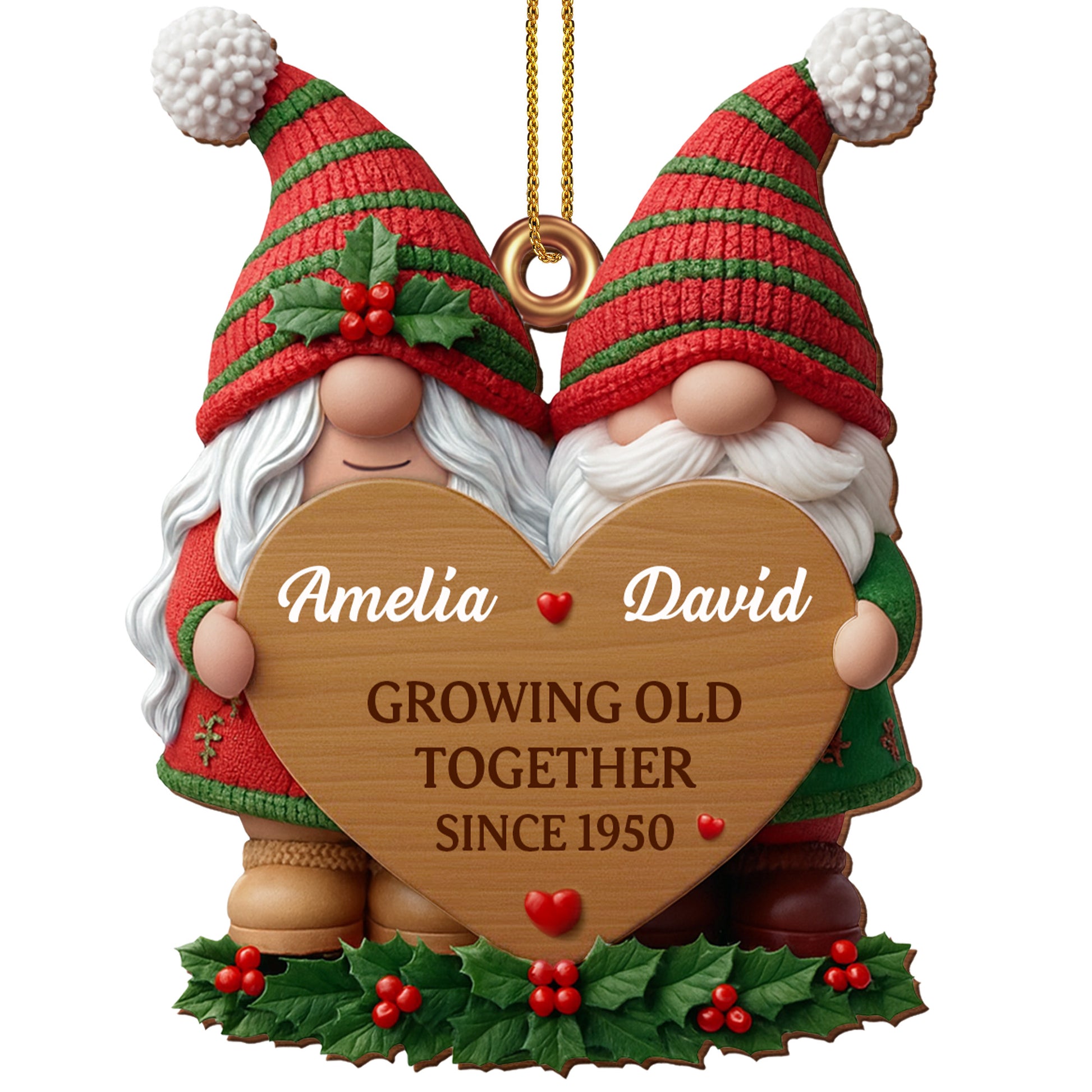 Growing Old Together, Gnomes Heart Christmas Ornament
